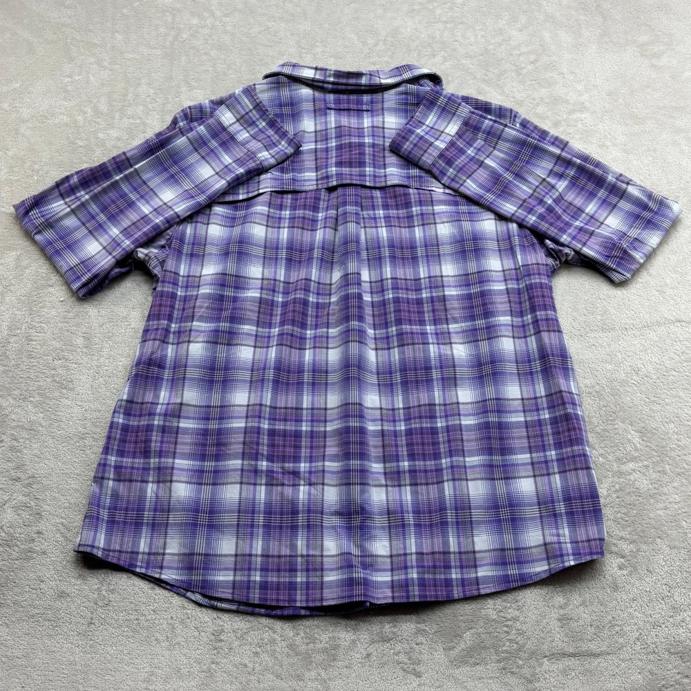 Duluth Trading Co Button Up Shirt Women XL Purple Plaid Short Sleeve Vented Back - Picture 5 of 9